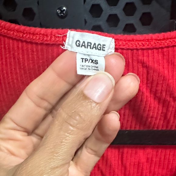 Garage Red Ribbed V-Neck Long Sleeve Blouse - Picture 2 of 2